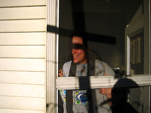 Steph on the back porch - BYE!.JPG