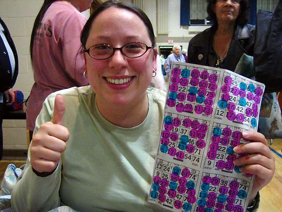 Thumbs up for the winning card.JPG